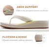 imageCOFACE Flip Flops for Women With Comfortable Arch Support Ladies Fashion Platform Thong Sandals Soft Yoga Mat Sole For BeachIndoor OutdoorBeige White