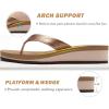imageCOFACE Flip Flops for Women With Comfortable Arch Support Ladies Fashion Platform Thong Sandals Soft Yoga Mat Sole For BeachIndoor OutdoorKhaki Gold