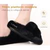 imageCOFACE Womens Fluff Slippers Open Toe Fuzzy Faux Fur Ladies House Fashion Platform Slide Shoes with Comfort Arch Support Indoor Outdoor SoleBlack