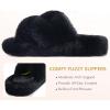 imageCOFACE Womens Fluff Slippers Open Toe Fuzzy Faux Fur Ladies House Fashion Platform Slide Shoes with Comfort Arch Support Indoor Outdoor SoleBlack