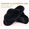 imageCOFACE Womens Fluff Slippers Open Toe Fuzzy Faux Fur Ladies House Fashion Platform Slide Shoes with Comfort Arch Support Indoor Outdoor SoleBlack