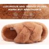 imageCOFACE Womens Fluff Slippers Open Toe Fuzzy Faux Fur Ladies House Fashion Platform Slide Shoes with Comfort Arch Support Indoor Outdoor SoleKhaki