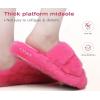 imageCOFACE Womens Fluff Slippers Open Toe Fuzzy Faux Fur Ladies House Fashion Platform Slide Shoes with Comfort Arch Support Indoor Outdoor SoleRose Red