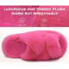 imageCOFACE Womens Fluff Slippers Open Toe Fuzzy Faux Fur Ladies House Fashion Platform Slide Shoes with Comfort Arch Support Indoor Outdoor SoleRose Red