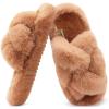 imageCOFACE Womens Fluff Slippers Open Toe Fuzzy Faux Fur Ladies House Fashion Platform Slide Shoes with Comfort Arch Support Indoor Outdoor SoleKhaki