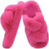 imageCOFACE Womens Fluff Slippers Open Toe Fuzzy Faux Fur Ladies House Fashion Platform Slide Shoes with Comfort Arch Support Indoor Outdoor SoleRose Red