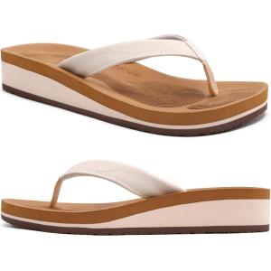 imageCOFACE Flip Flops for Women With Comfortable Arch Support Ladies Fashion Platform Thong Sandals Soft Yoga Mat Sole For BeachIndoor OutdoorBeige Khaki