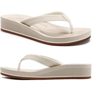 imageCOFACE Flip Flops for Women With Comfortable Arch Support Ladies Fashion Platform Thong Sandals Soft Yoga Mat Sole For BeachIndoor OutdoorBeige White