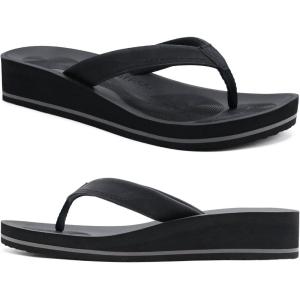 imageCOFACE Flip Flops for Women With Comfortable Arch Support Ladies Fashion Platform Thong Sandals Soft Yoga Mat Sole For BeachIndoor OutdoorBlack