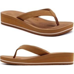 imageCOFACE Flip Flops for Women With Comfortable Arch Support Ladies Fashion Platform Thong Sandals Soft Yoga Mat Sole For BeachIndoor OutdoorKhaki