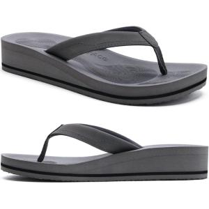 imageCOFACE Flip Flops for Women With Comfortable Arch Support Ladies Fashion Platform Thong Sandals Soft Yoga Mat Sole For BeachIndoor OutdoorLight Grey