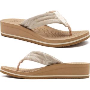 imageCOFACE Womens Flip Flops with Arch Support Ladies Fashion Lightweight Wedge Flip Flops Comfortable Yoga Mat Sole Summer Platform Thong SandalsBeige