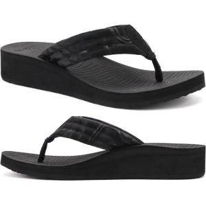 imageCOFACE Womens Flip Flops with Arch Support Ladies Fashion Lightweight Wedge Flip Flops Comfortable Yoga Mat Sole Summer Platform Thong SandalsBlack