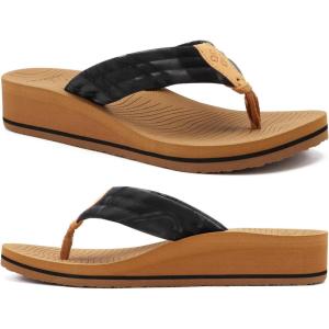 imageCOFACE Womens Flip Flops with Arch Support Ladies Fashion Lightweight Wedge Flip Flops Comfortable Yoga Mat Sole Summer Platform Thong SandalsBlack Tan