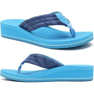 imageCOFACE Womens Flip Flops with Arch Support Ladies Fashion Lightweight Wedge Flip Flops Comfortable Yoga Mat Sole Summer Platform Thong SandalsBlue