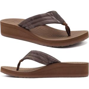 imageCOFACE Womens Flip Flops with Arch Support Ladies Fashion Lightweight Wedge Flip Flops Comfortable Yoga Mat Sole Summer Platform Thong SandalsBrown