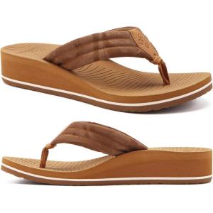 imageCOFACE Womens Flip Flops with Arch Support Ladies Fashion Lightweight Wedge Flip Flops Comfortable Yoga Mat Sole Summer Platform Thong SandalsKhaki