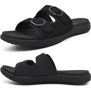 imageCOFACE Womens Orthotic Slippers Comfort Plantar Fasciitis Arch Support Slip on Slippers Ladies Soft Cushion Fashion Yoga Mat Sandals With Adjustable Straps DBlack Size 8