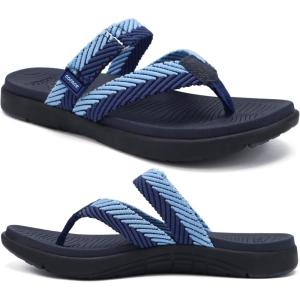 imageCOFACE Womens Trendy Orthotic Flip Flops Lightweight Yoga Mat Thick Cushion Walking Thong Sandals Adjustable Slip On Slippers With Comfortable Plantar Fasciitis Arch SupportNavy Blue