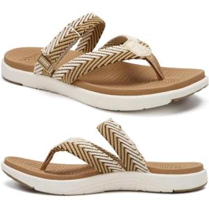 imageCOFACE Womens Trendy Orthotic Flip Flops Lightweight Yoga Mat Thick Cushion Walking Thong Sandals Adjustable Slip On Slippers With Comfortable Plantar Fasciitis Arch SupportBeige
