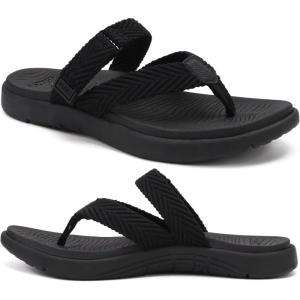 imageCOFACE Womens Trendy Orthotic Flip Flops Lightweight Yoga Mat Thick Cushion Walking Thong Sandals Adjustable Slip On Slippers With Comfortable Plantar Fasciitis Arch SupportBlack