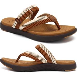 imageCOFACE Womens Trendy Orthotic Flip Flops Lightweight Yoga Mat Thick Cushion Walking Thong Sandals Adjustable Slip On Slippers With Comfortable Plantar Fasciitis Arch SupportTan
