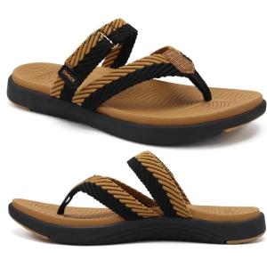 imageCOFACE Womens Trendy Orthotic Flip Flops Lightweight Yoga Mat Thick Cushion Walking Thong Sandals Adjustable Slip On Slippers With Comfortable Plantar Fasciitis Arch SupportBlack Brown