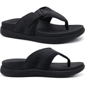 imageCOFACE Flip Flops for Men with Arch Support Comfortable Man Thong Sandals Adjustable Beach Flipflop OutdoorBlack