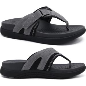 imageCOFACE Flip Flops for Men with Arch Support Comfortable Man Thong Sandals Adjustable Beach Flipflop OutdoorGrey