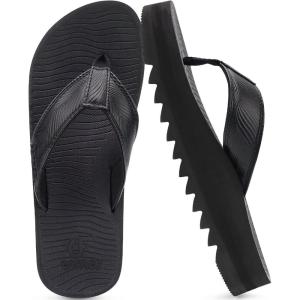 imageCOFACE Mens Arch Support Flip Flops Yoga Mat Comfortable Thick Cushion Recovery Walking Thong Sandals Lightweight Slip On Summer Beach SlippersBlack