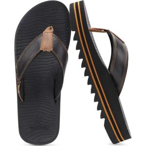 imageCOFACE Mens Arch Support Flip Flops Yoga Mat Comfortable Thick Cushion Recovery Walking Thong Sandals Lightweight Slip On Summer Beach SlippersBlack Brown