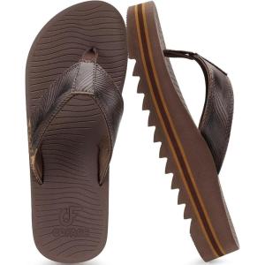 imageCOFACE Mens Arch Support Flip Flops Yoga Mat Comfortable Thick Cushion Recovery Walking Thong Sandals Lightweight Slip On Summer Beach SlippersBrown