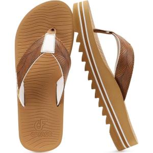 imageCOFACE Mens Arch Support Flip Flops Yoga Mat Comfortable Thick Cushion Recovery Walking Thong Sandals Lightweight Slip On Summer Beach SlippersKhaki