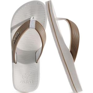 imageCOFACE Mens Flip Flops Comfortable Yoga Mat Cushion Thong Sandals with Arch Support Casual Summer Beach Slides For Man Size 715Beige White