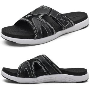 imageCOFACE Mens Sport Recovery Sandals Plantar Fasciitis Soft Cushion Lightweight Orthotic Slides for MenBlack