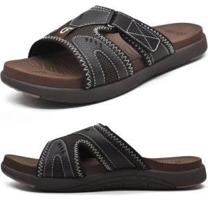 imageCOFACE Mens Sport Recovery Sandals Plantar Fasciitis Soft Cushion Lightweight Orthotic Slides for MenBrown