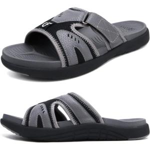 imageCOFACE Mens Sport Recovery Sandals Plantar Fasciitis Soft Cushion Lightweight Orthotic Slides for MenGreyblack