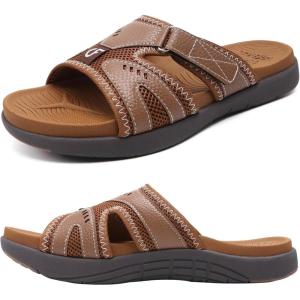 imageCOFACE Mens Sport Recovery Sandals Plantar Fasciitis Soft Cushion Lightweight Orthotic Slides for MenKhaki