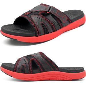 imageCOFACE Mens Sport Recovery Sandals Plantar Fasciitis Soft Cushion Lightweight Orthotic Slides for MenRedblack