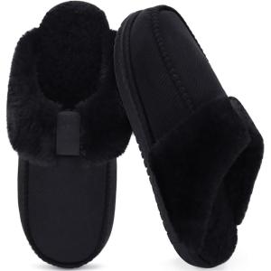 imageCOFACE Womens Memory Foam Cushion Slippers Warm Cozy Fuzzy Faux Fur Winter House Shoes Moccasin Indoor Outdoor With Arch Support Rubber SoleBlack