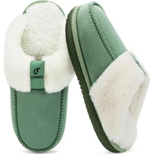 imageCOFACE Womens Memory Foam Cushion Slippers Warm Cozy Fuzzy Faux Fur Winter House Shoes Moccasin Indoor Outdoor With Arch Support Rubber SoleGreen