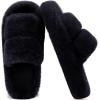 imageCOFACE Womens Fuzzy Slippers Memory Foam Open Toe Slip On House Shoes Size 511Black