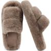 imageCOFACE Womens Fuzzy Slippers Memory Foam Open Toe Slip On House Shoes Size 511Brown