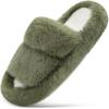 imageCOFACE Womens Fuzzy Slippers Memory Foam Open Toe Slip On House Shoes Size 511Green