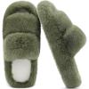 imageCOFACE Womens Fuzzy Slippers Memory Foam Open Toe Slip On House Shoes Size 511Green