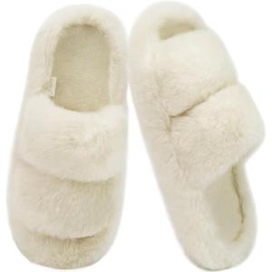 imageCOFACE Womens Fuzzy Slippers Memory Foam Open Toe Slip On House Shoes Size 511Beige
