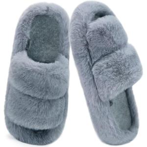 imageCOFACE Womens Fuzzy Slippers Memory Foam Open Toe Slip On House Shoes Size 511Grey
