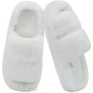 imageCOFACE Womens Fuzzy Slippers Memory Foam Open Toe Slip On House Shoes Size 511White
