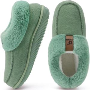 imageCOFACE Womens Memory Foam House Slippers Arch Support Moccasin Winter Shoes Ladies Warm Fuzzy Faux Fur Collar With Indoor Outdoor Rubber SoleGreen