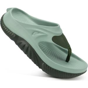 image:imageCOFACE Men Orthopedic Footbed Flip Flops Fabric Toe Post Beach Sandals Size 715Dark GreenLight Green